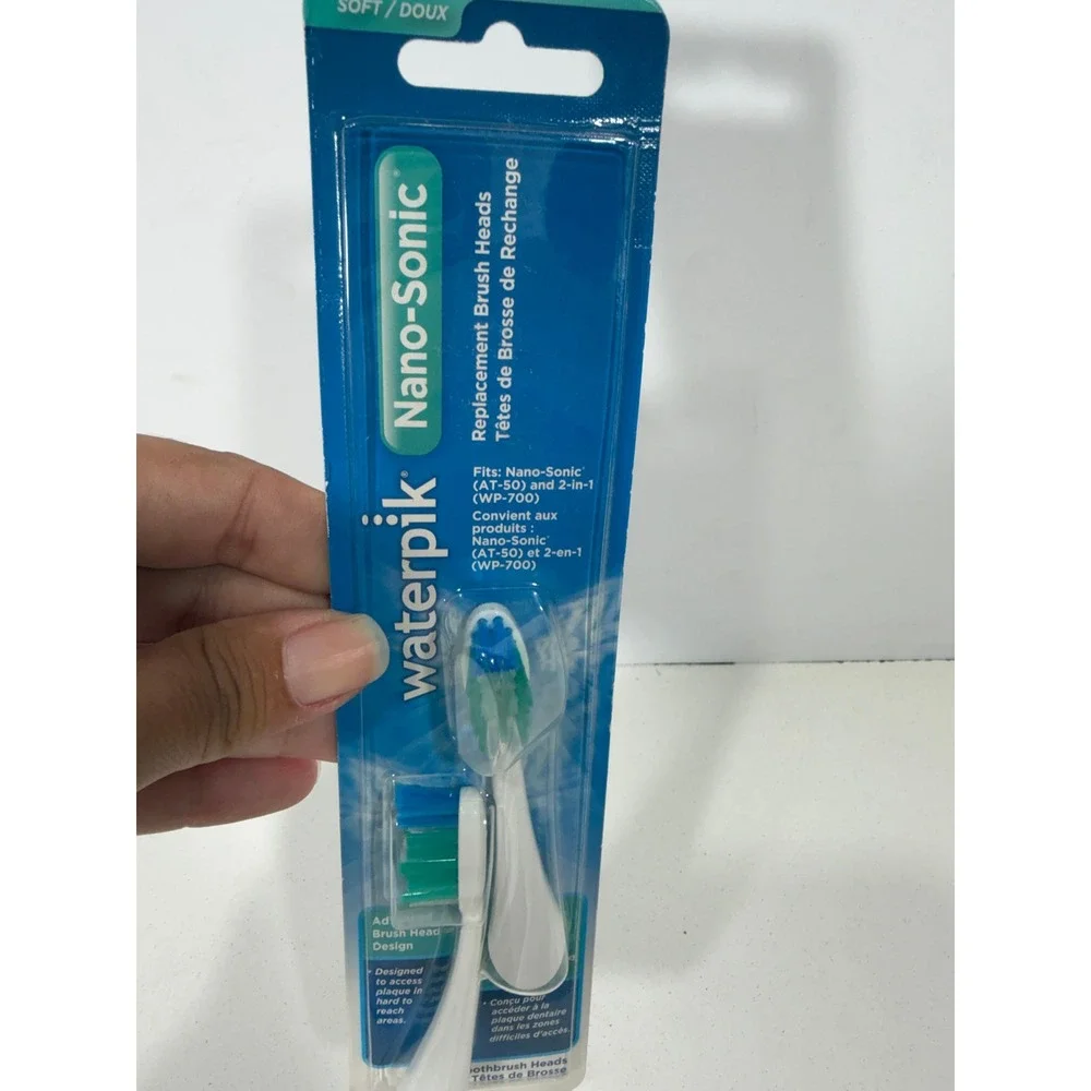 Waterpik Nano-Sonic Replacement Brush Heads 2ct AT-50 WP-700 White Soft Bristle